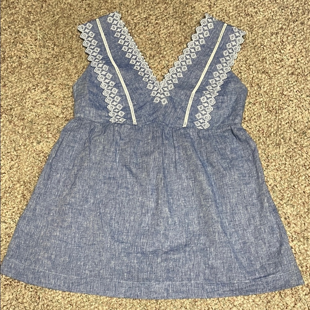 Ingrid and isabel  Blue linen Sleeveless mini dress with Lace Trim